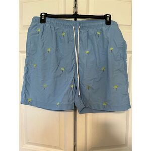 J.McLaughlin Men's Swim Shorts XL Blue Palm Tree Embroidery Beachwear